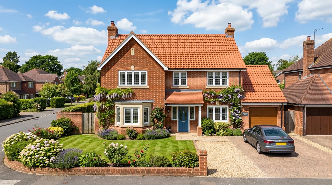 British detached house with a freshly installed clay tiled roof
